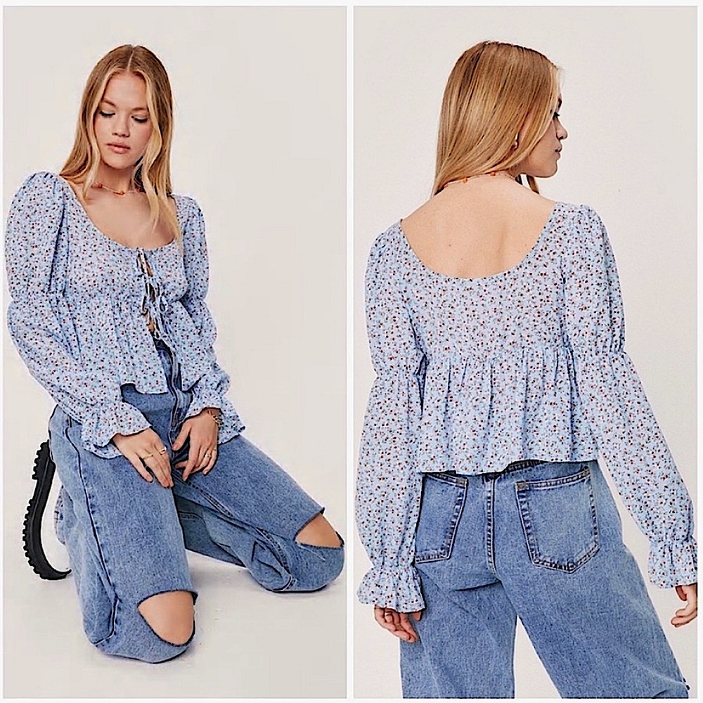 NASTY GAL | Y2K FLORAL COTTAGECORE TIE FRONT TOP